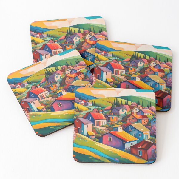 Item preview, Abstract Surrealism Painting Of A Beautiful Colorful Country Village With Mountains View, Gorgeous Sky and Flowers Garden in the Hill designed and sold by MyArt23.