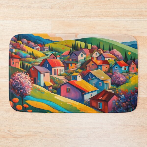 Item preview, Abstract Surrealism Painting Of A Beautiful Colorful Country Village With Mountains View, Gorgeous Sky and Flowers Garden in the Hill designed and sold by MyArt23.