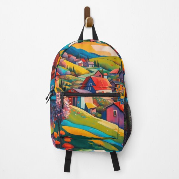 Item preview, Abstract Surrealism Painting Of A Beautiful Colorful Country Village With Mountains View, Gorgeous Sky and Flowers Garden in the Hill designed and sold by MyArt23.