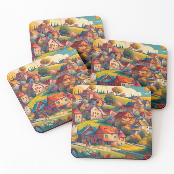 Item preview, Abstract Surrealism Painting Of A Beautiful Colorful Country Village With Mountains View, Gorgeous Sky and Flowers Garden in the Hill designed and sold by MyArt23.
