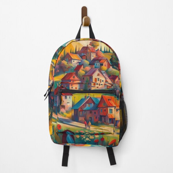 Item preview, Abstract Surrealism Painting Of A Beautiful Colorful Country Village With Mountains View, Gorgeous Sky and Flowers Garden in the Hill designed and sold by MyArt23.