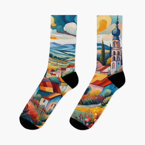 Item preview, Abstract Surrealism Painting Of A Beautiful Colorful Country Village With Mountains View, Gorgeous Sky, Footpath and Flowers Garden in the Hill designed and sold by MyArt23.