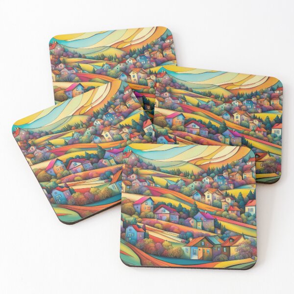 Item preview, Abstract Surrealism Painting Of A Beautiful Colorful Country Village in the Hill designed and sold by MyArt23.