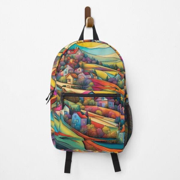 Item preview, Abstract Surrealism Painting Of A Beautiful Colorful Country Village in the Hill designed and sold by MyArt23.