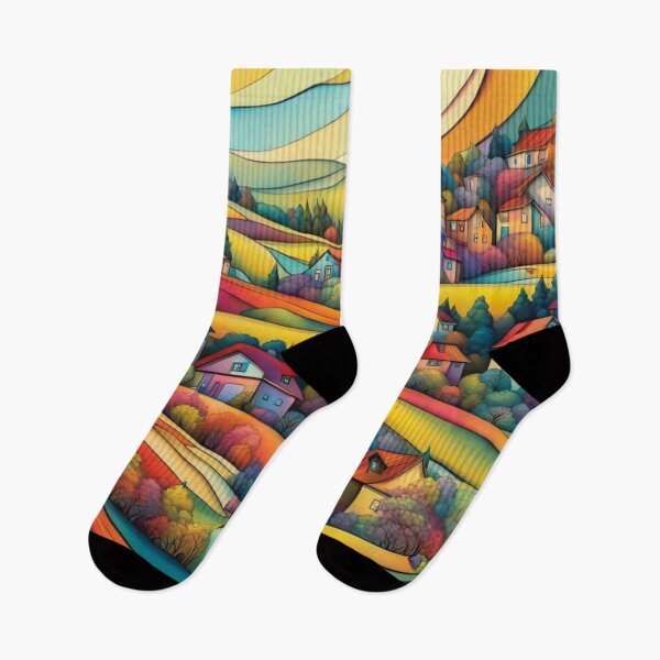 Item preview, Abstract Surrealism Painting Of A Beautiful Colorful Country Village in the Hill designed and sold by MyArt23.