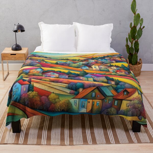 Item preview, Abstract Surrealism Painting Of A Beautiful Colorful Country Village in the Hill designed and sold by MyArt23.