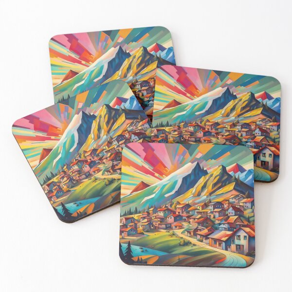 Item preview, Abstract Surrealism Painting Of A Beautiful Colorful Country Village With Mountains View, Gorgeous Sky, Footpath and Flowers Garden in the Hill designed and sold by MyArt23.