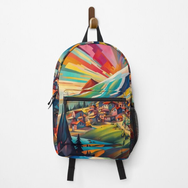 Item preview, Abstract Surrealism Painting Of A Beautiful Colorful Country Village With Mountains View, Gorgeous Sky, Footpath and Flowers Garden in the Hill designed and sold by MyArt23.