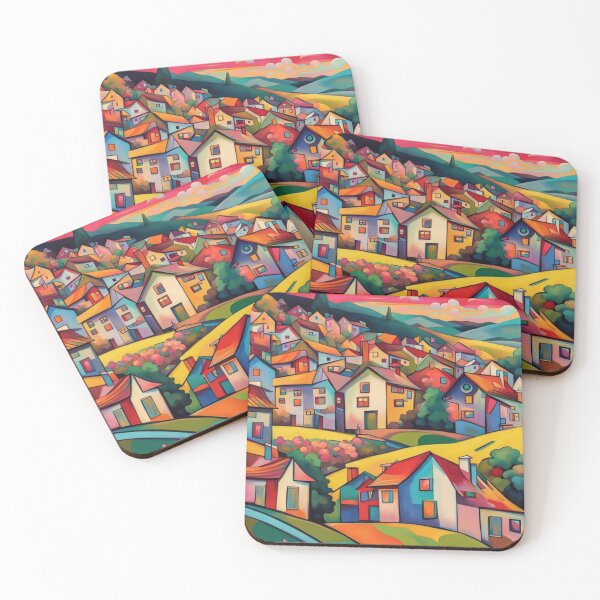 Item preview, Abstract Surrealism Painting Of A Beautiful Colorful Country Village With Mountains View, Gorgeous Sky and Flowers Garden in the Hill designed and sold by MyArt23.