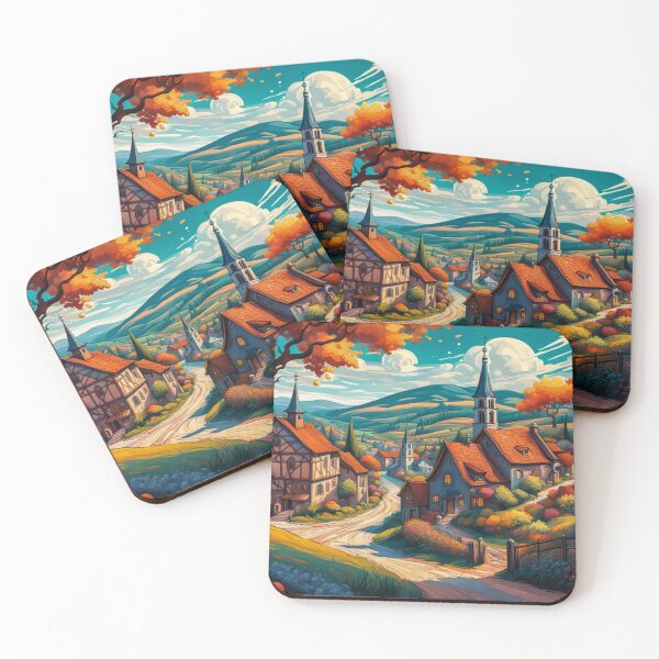 Item preview, Painting Of A Beautiful Colorful Country Village With Mountains View, Gorgeous Sky, Footpath and Flowers Garden in the Hill designed and sold by MyArt23.