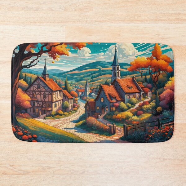 Item preview, Painting Of A Beautiful Colorful Country Village With Mountains View, Gorgeous Sky, Footpath and Flowers Garden in the Hill designed and sold by MyArt23.