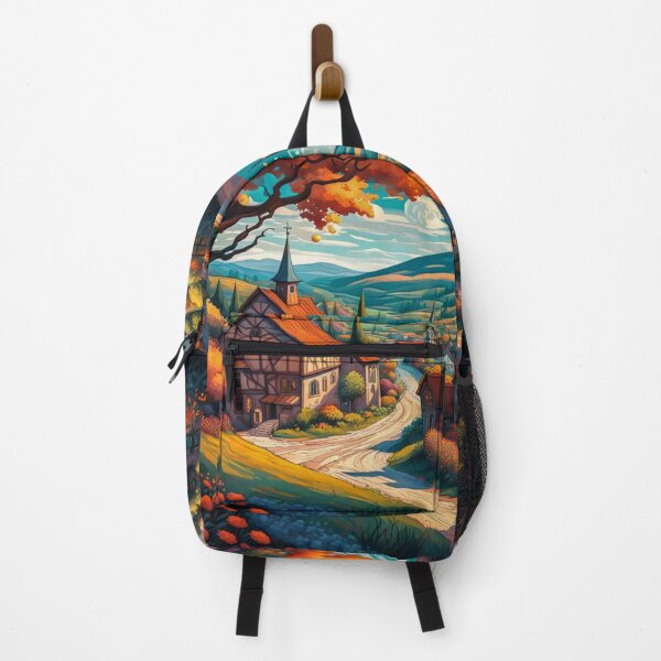 Item preview, Painting Of A Beautiful Colorful Country Village With Mountains View, Gorgeous Sky, Footpath and Flowers Garden in the Hill designed and sold by MyArt23.