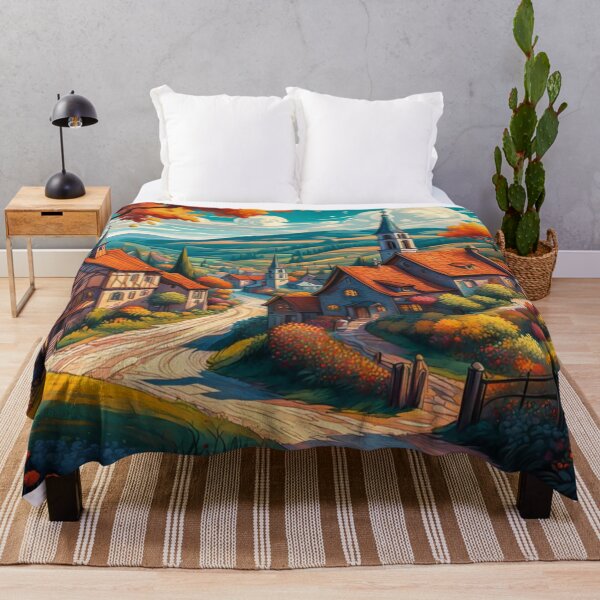 Item preview, Painting Of A Beautiful Colorful Country Village With Mountains View, Gorgeous Sky, Footpath and Flowers Garden in the Hill designed and sold by MyArt23.