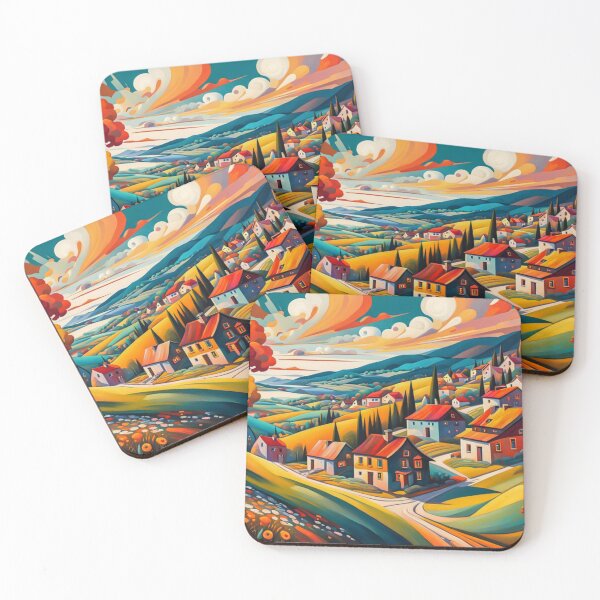 Item preview, Abstract Surrealism Painting Of A Beautiful Colorful Country Village With Mountains View, Gorgeous Sky, Footpath and Flowers Garden in the Hill designed and sold by MyArt23.