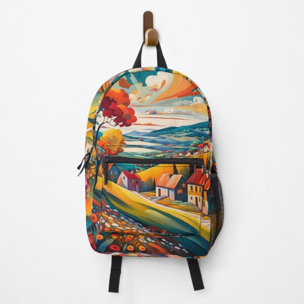 Item preview, Abstract Surrealism Painting Of A Beautiful Colorful Country Village With Mountains View, Gorgeous Sky, Footpath and Flowers Garden in the Hill designed and sold by MyArt23.