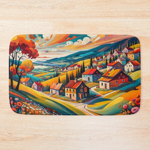 Item preview, Abstract Surrealism Painting Of A Beautiful Colorful Country Village With Mountains View, Gorgeous Sky, Footpath and Flowers Garden in the Hill designed and sold by MyArt23.