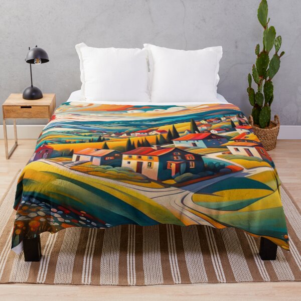 Item preview, Abstract Surrealism Painting Of A Beautiful Colorful Country Village With Mountains View, Gorgeous Sky, Footpath and Flowers Garden in the Hill designed and sold by MyArt23.