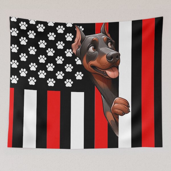 Item preview, Doberman Peeking Behind The American Flag designed and sold by TheAnimalZ00.