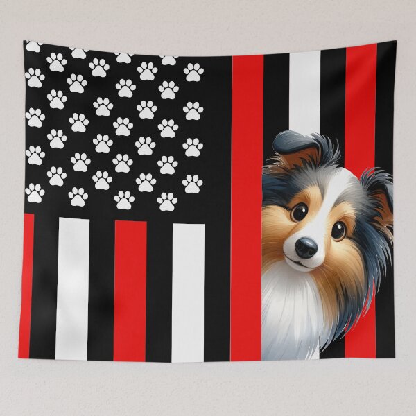 Item preview, Shetland Sheepdog Peeking Behind The American Flag designed and sold by TheAnimalZ00.