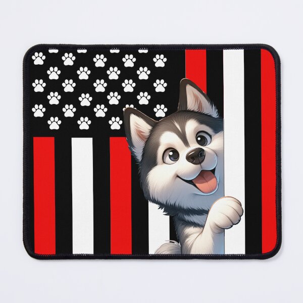 Item preview, Siberian Husky Peeking Behind The American Flag designed and sold by TheAnimalZ00.