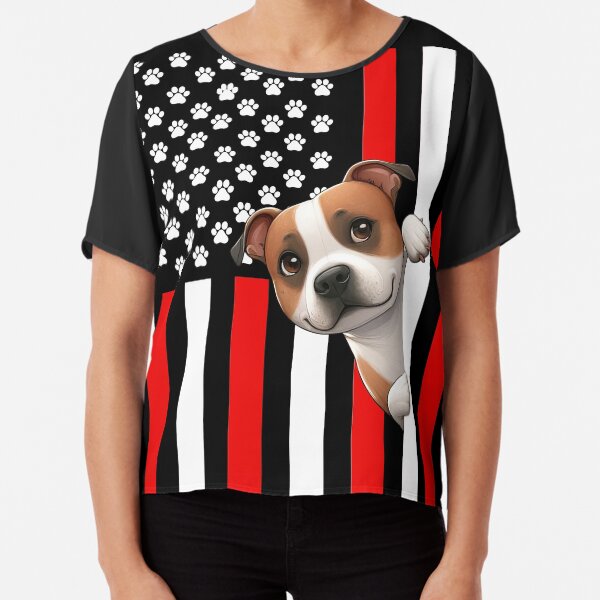 Item preview, Staffordshire Bull Terrier Peeking Behind The American Flag designed and sold by TheAnimalZ00.