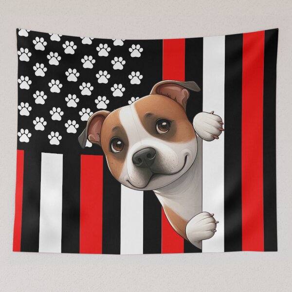Item preview, Staffordshire Bull Terrier Peeking Behind The American Flag designed and sold by TheAnimalZ00.