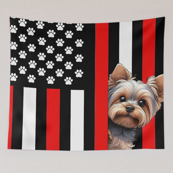 Item preview, Yorkshire Terrier Peeking Behind The American Flag designed and sold by TheAnimalZ00.