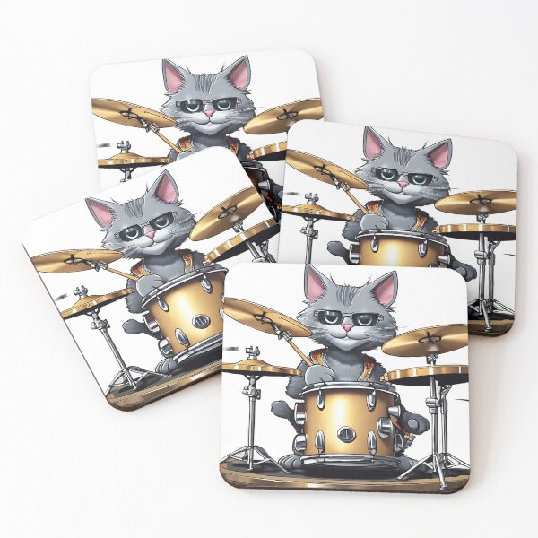 Item preview, Rocker Cat is playing the drum set. designed and sold by Vibes-vintage.