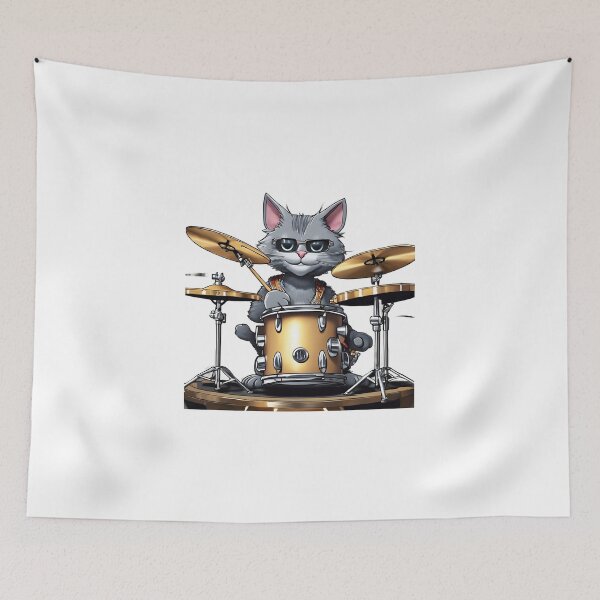 Item preview, Rocker Cat is playing the drum set. designed and sold by Vibes-vintage.