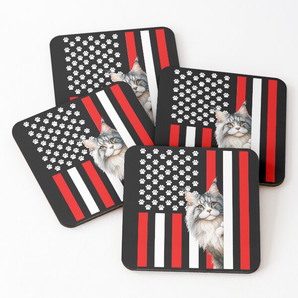 Item preview, Maine Coon Cat Peeking Behind The American Flag designed and sold by TheAnimalZ00.
