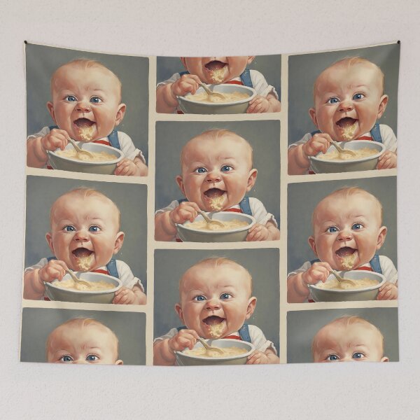 Item preview, a comical baby eats his porridge designed and sold by janjacbu.