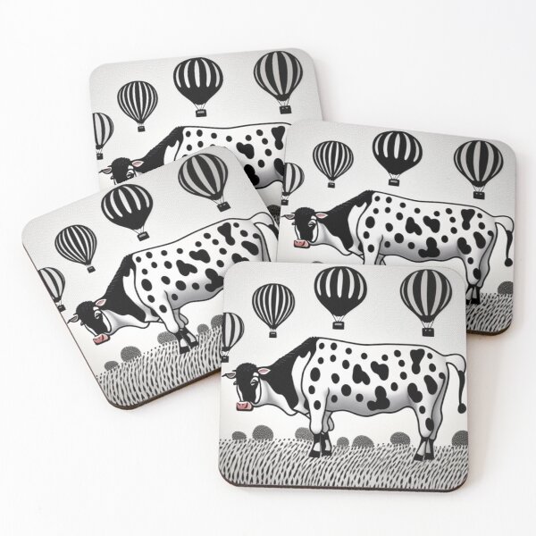Item preview, Black and white print cow and hot air balloons  designed and sold by Roxburylane.