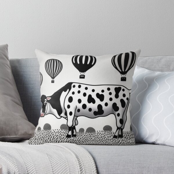 Item preview, Black and white print cow and hot air balloons  designed and sold by Roxburylane.