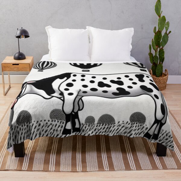 Item preview, Black and white print cow and hot air balloons designed and sold by Roxburylane.