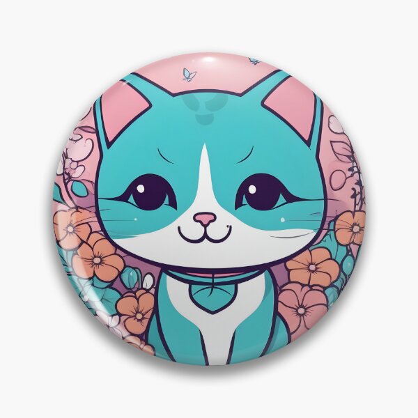 Item preview, Aqua Kawaii Cat with Floral Accents designed and sold by inkArtistryfine.