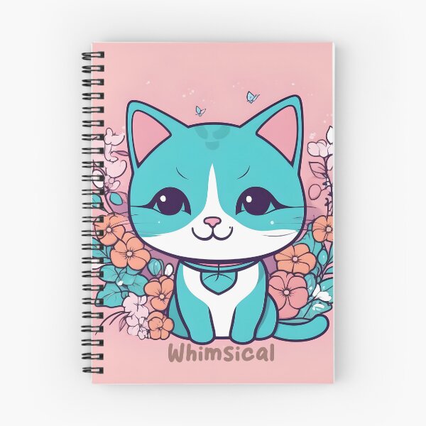 Item preview, Aqua Kawaii Cat with Floral Accents designed and sold by inkArtistryfine.