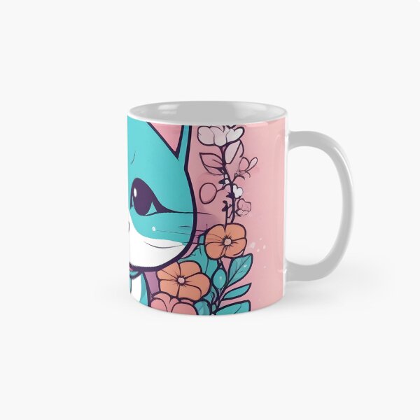 Item preview, Aqua Kawaii Cat with Floral Accents designed and sold by inkArtistryfine.