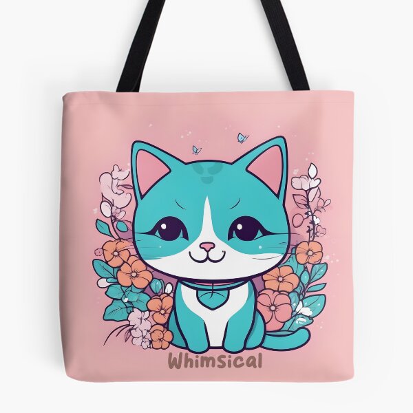 Item preview, Aqua Kawaii Cat with Floral Accents designed and sold by inkArtistryfine.