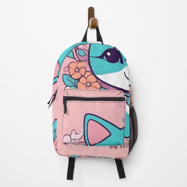 Item preview, Aqua Kawaii Cat with Floral Accents designed and sold by inkArtistryfine.