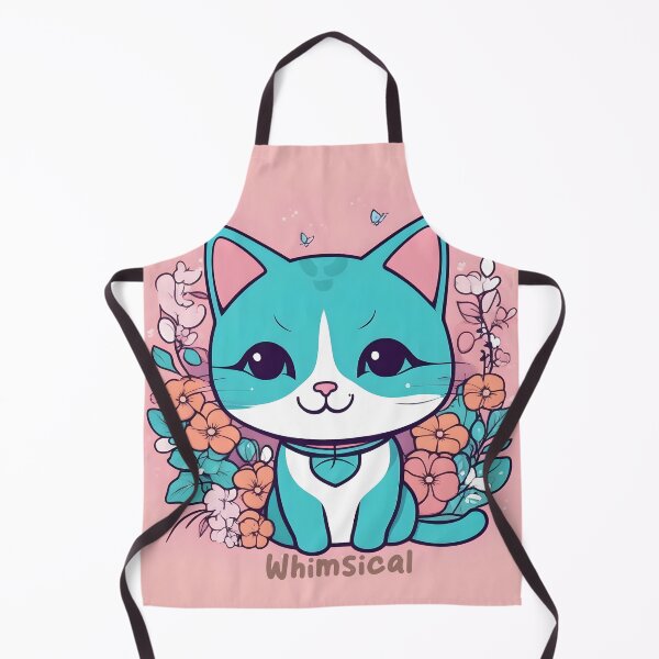 Item preview, Aqua Kawaii Cat with Floral Accents designed and sold by inkArtistryfine.