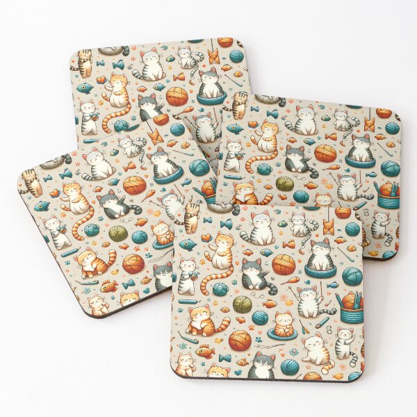 Item preview, Playful Kittens and Yarn Pattern designed and sold by inkArtistryfine.