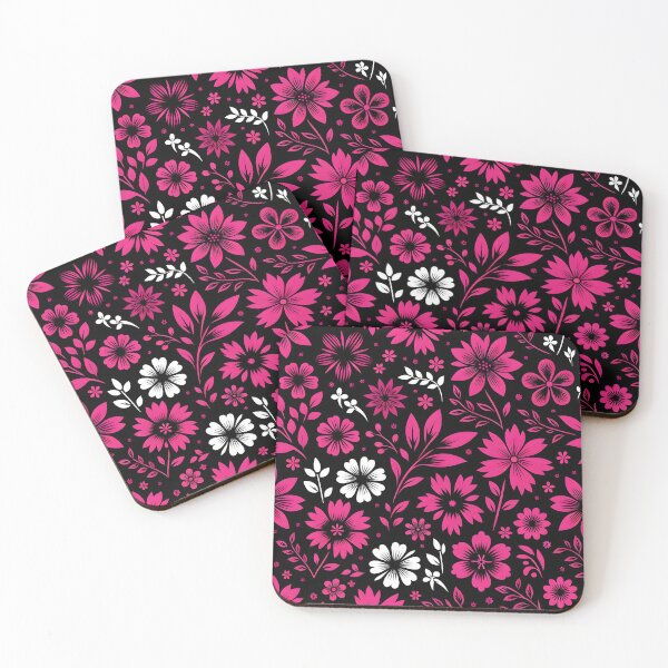 Item preview, Pink Blossoms on Midnight Fabric designed and sold by inkArtistryfine.