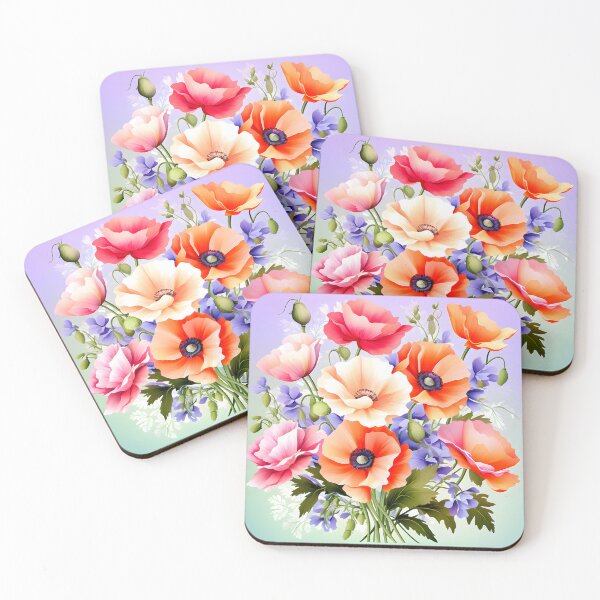 Item preview, Painting of Orange, Pink and White Poppy Flowers designed and sold by Petalandfur.