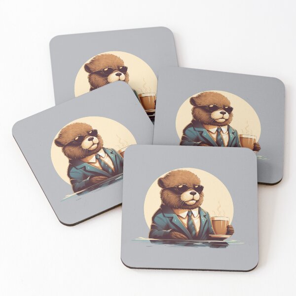 Artikelvorschau, Seeotter tragen eine Sonnenbrille und trinken auf elegante Weise Kaffee entworfen und verkauft von MilkyBerryShop.