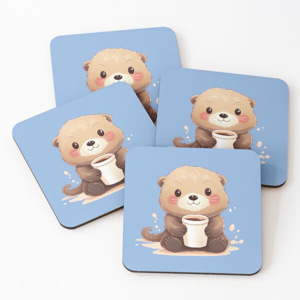 Artikelvorschau, Niedlicher Seeotter, der Kaffee mit einem süßen Gesichtsausdruck trinkt entworfen und verkauft von MilkyBerryShop.