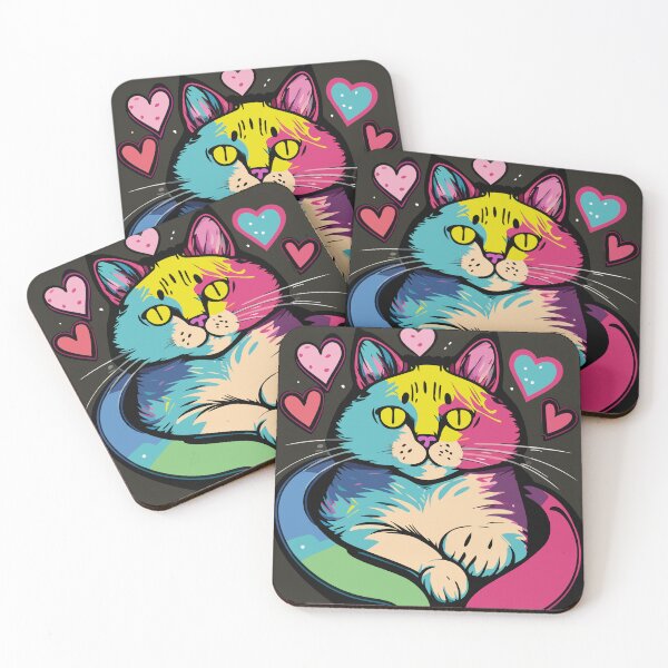 Item preview, Multicoloured Cat With Love Hearts designed and sold by griceyvisuals.