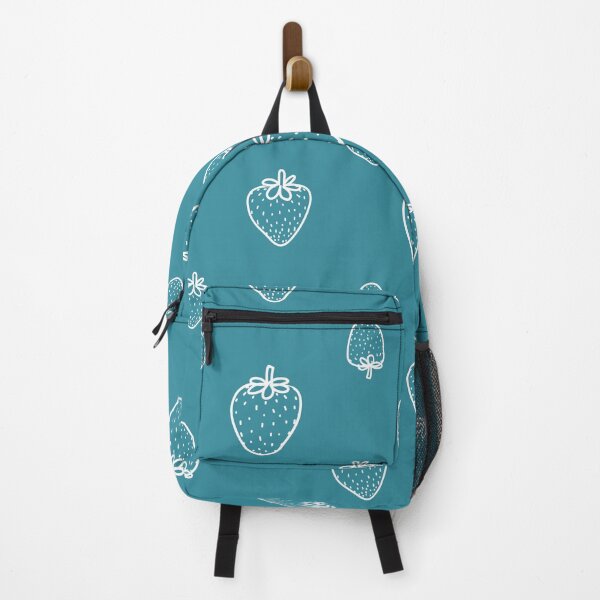 Item preview, White strawberry turquoise background designed and sold by Mini-Anni.