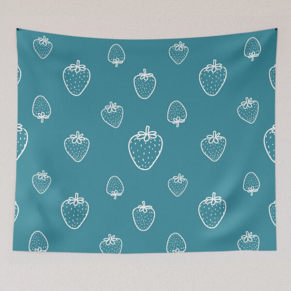 Item preview, White strawberry turquoise background designed and sold by Mini-Anni.