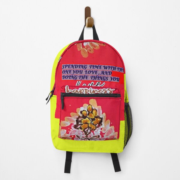 Item preview, Red background with gold and yellow flower, Quote Happiness is spending time with the one you love designed and sold by ARTiculateVIBES.