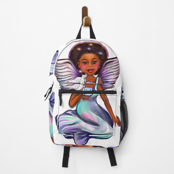 Item preview, Angel with dove love joy and peace iii - Black African american angel of peace ! With glow, Afro hair, green eyes, Cherry pink lips and dark brown skin. Hair love ! designed and sold by Artonmytee.